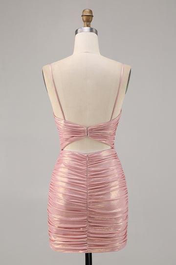 Glitter Blush Cut Out Ruched Tight Homecoming Dress